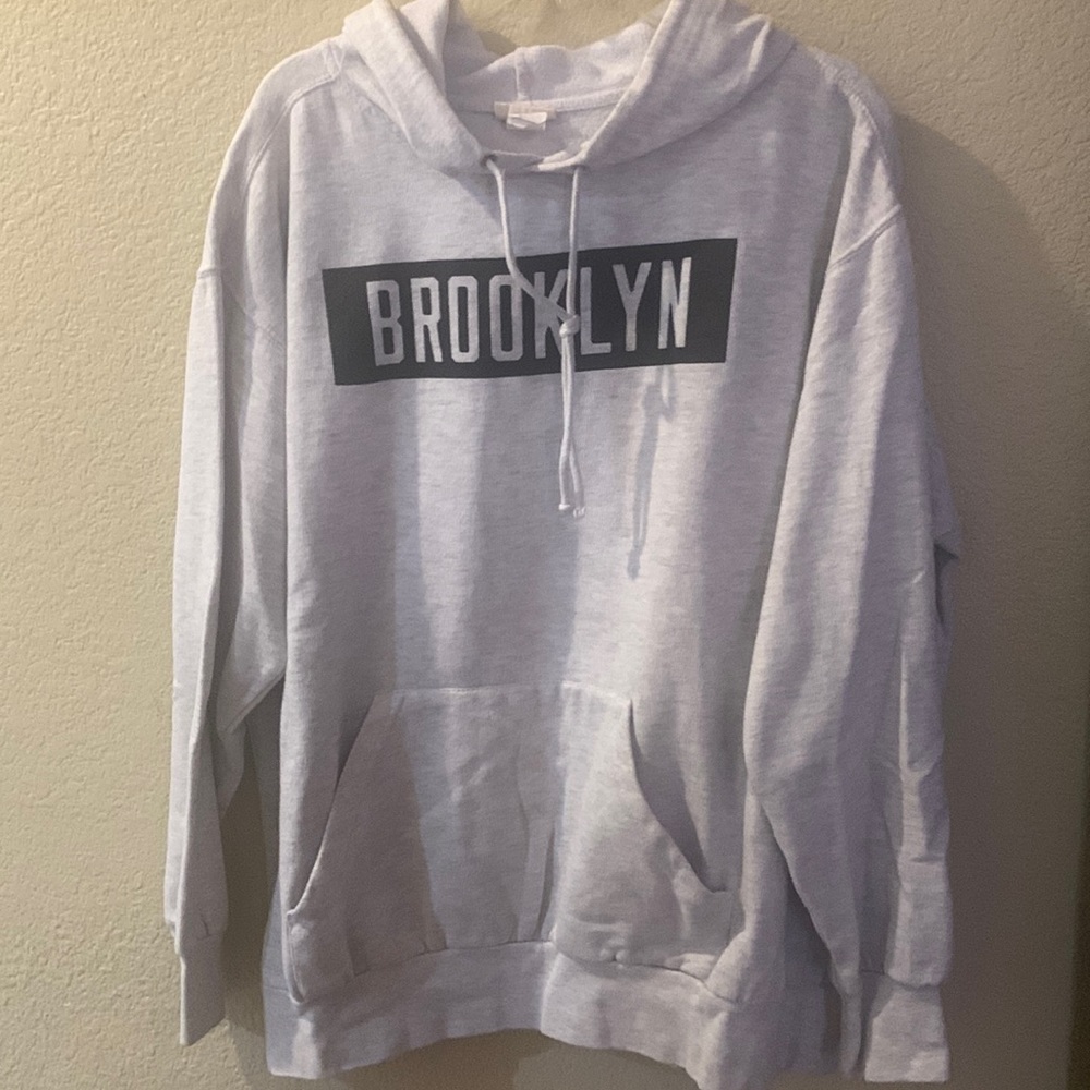 Brooklyn Beach Shop NYC Stamped light grey pullover fleece hoodie men’s large